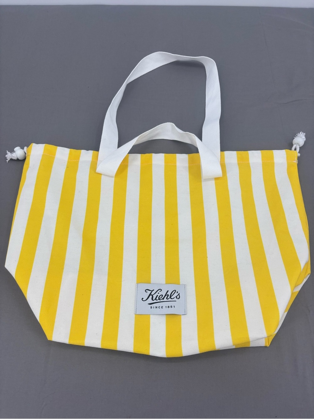 Kiehl's Yellow and White Stripe Canvas Tote Bag